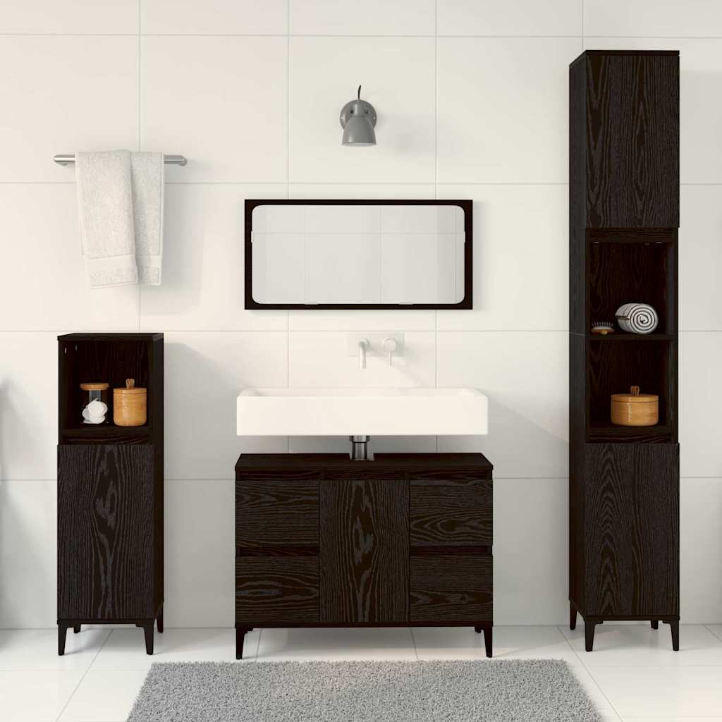 Badkamermeubelset 3 pcs Zwart Eiken Geperst Hout en Metaal is nu te koop bij PeponiXL, paradijselijk wonen!