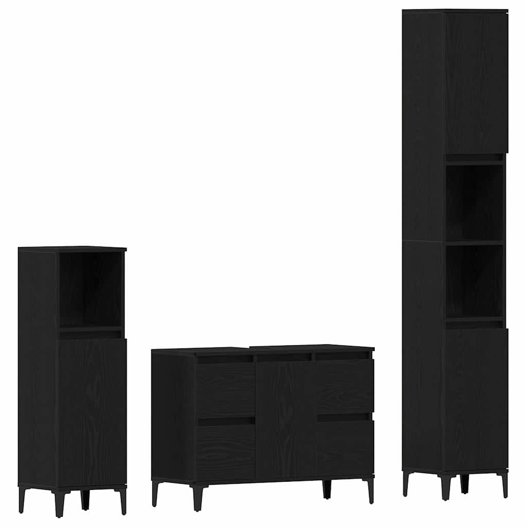 Badkamermeubelset 3 pcs Zwart Eiken Geperst Hout en Metaal is nu te koop bij PeponiXL, paradijselijk wonen!