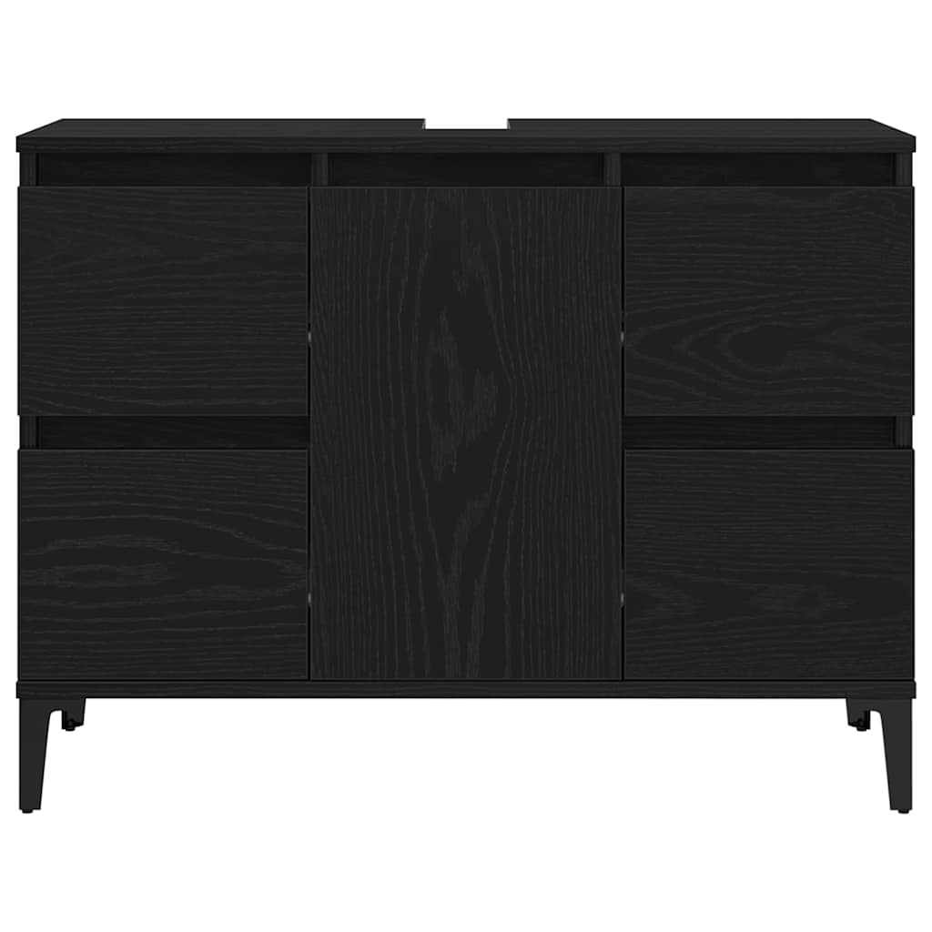 Badkamermeubelset 3 pcs Zwart Eiken Geperst Hout en Metaal is nu te koop bij PeponiXL, paradijselijk wonen!
