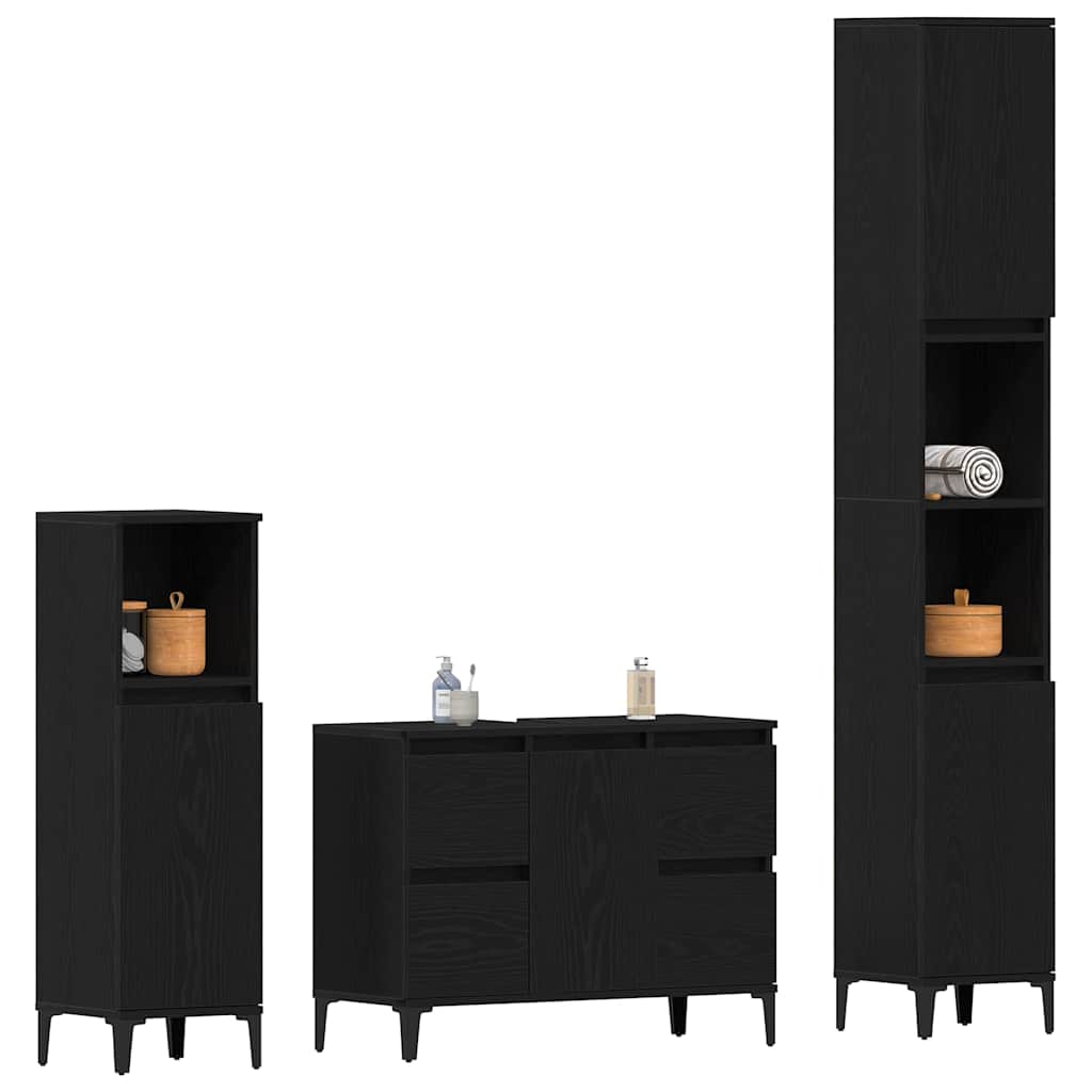 Badkamermeubelset 3 pcs Zwart Eiken Geperst Hout en Metaal is nu te koop bij PeponiXL, paradijselijk wonen!