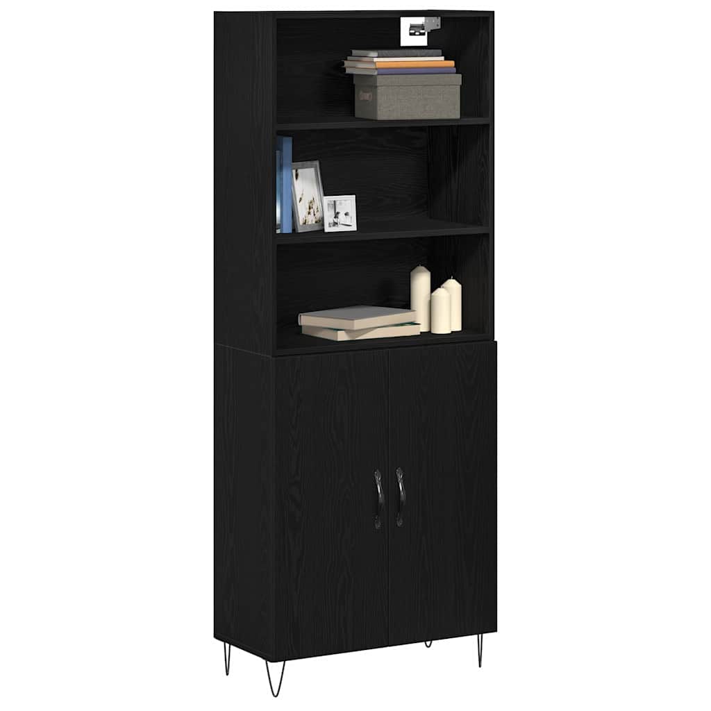 Hoge kast 2 pcs Zwart Eiken Bewerkt hout is nu te koop bij PeponiXL, paradijselijk wonen!