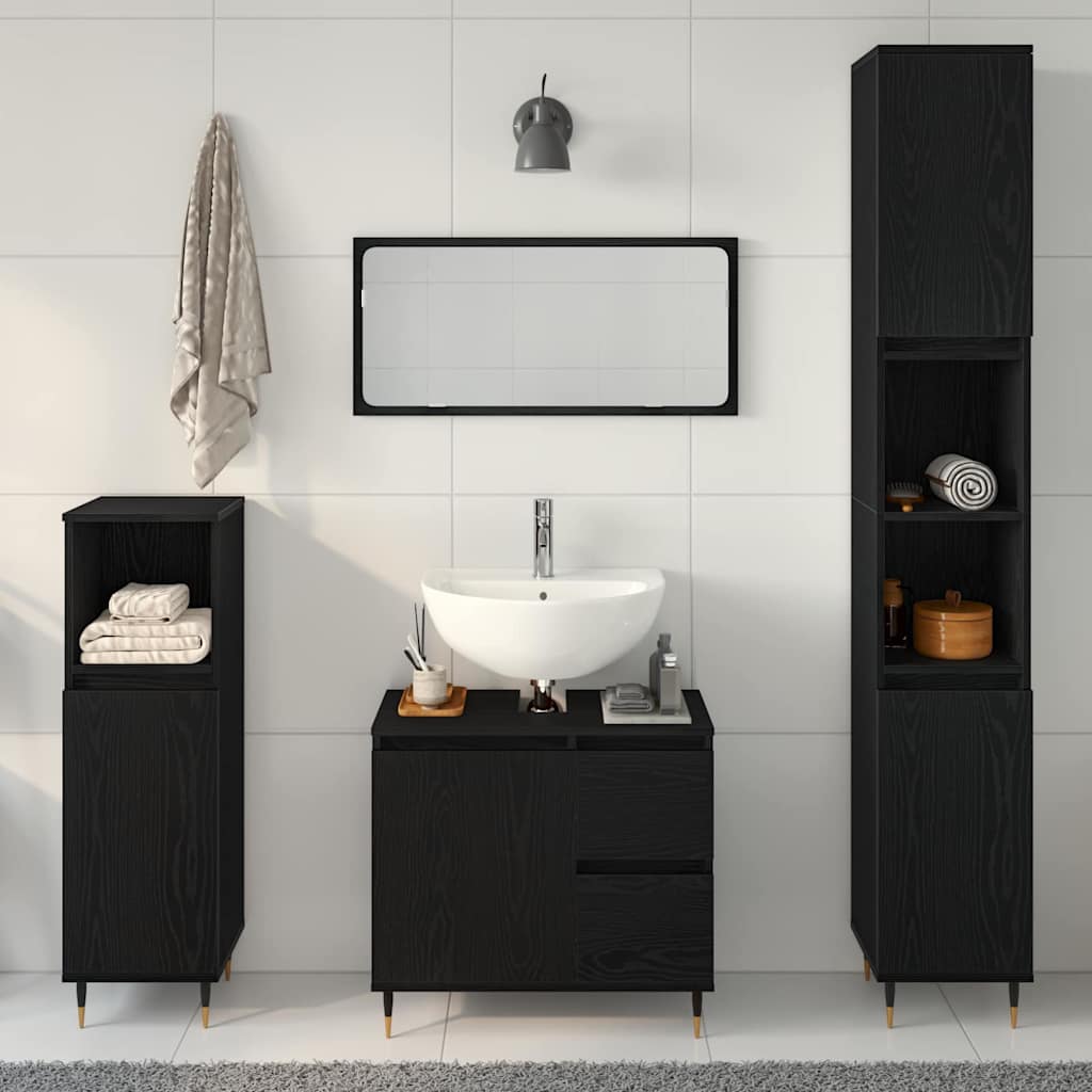 Badkamermeubelset met lade 3 pcs Zwart Eiken 30 x 30 x 190 cm is nu te koop bij PeponiXL, paradijselijk wonen!