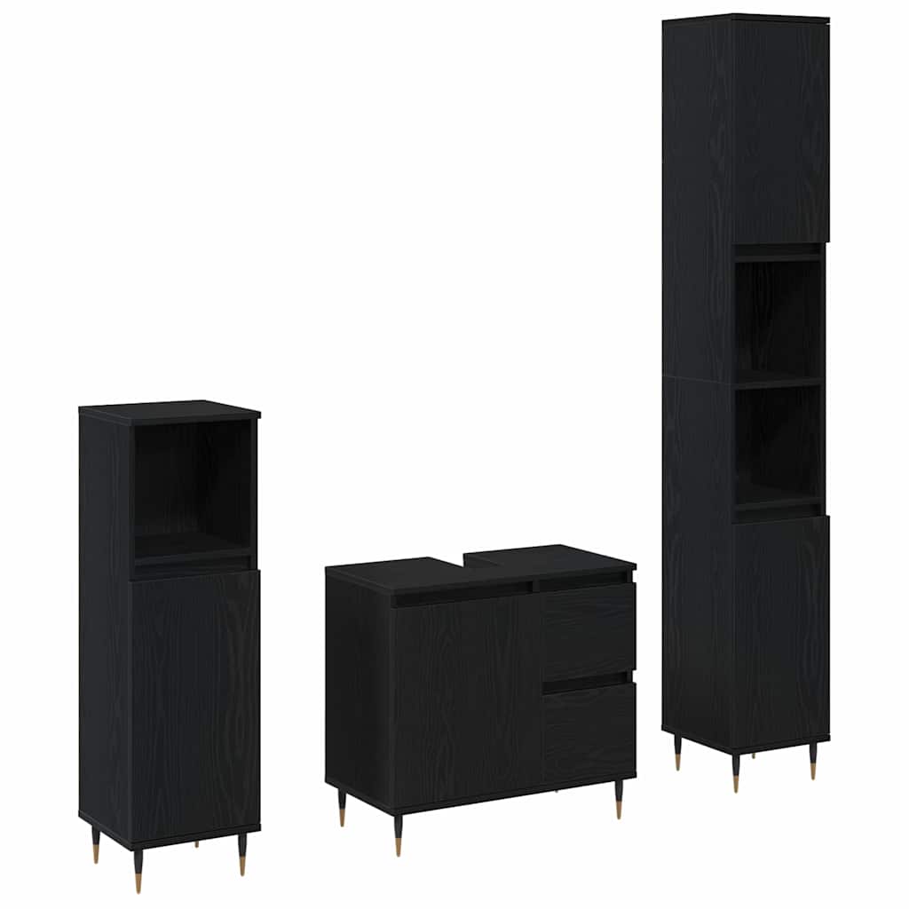 Badkamermeubelset met lade 3 pcs Zwart Eiken 30 x 30 x 190 cm is nu te koop bij PeponiXL, paradijselijk wonen!
