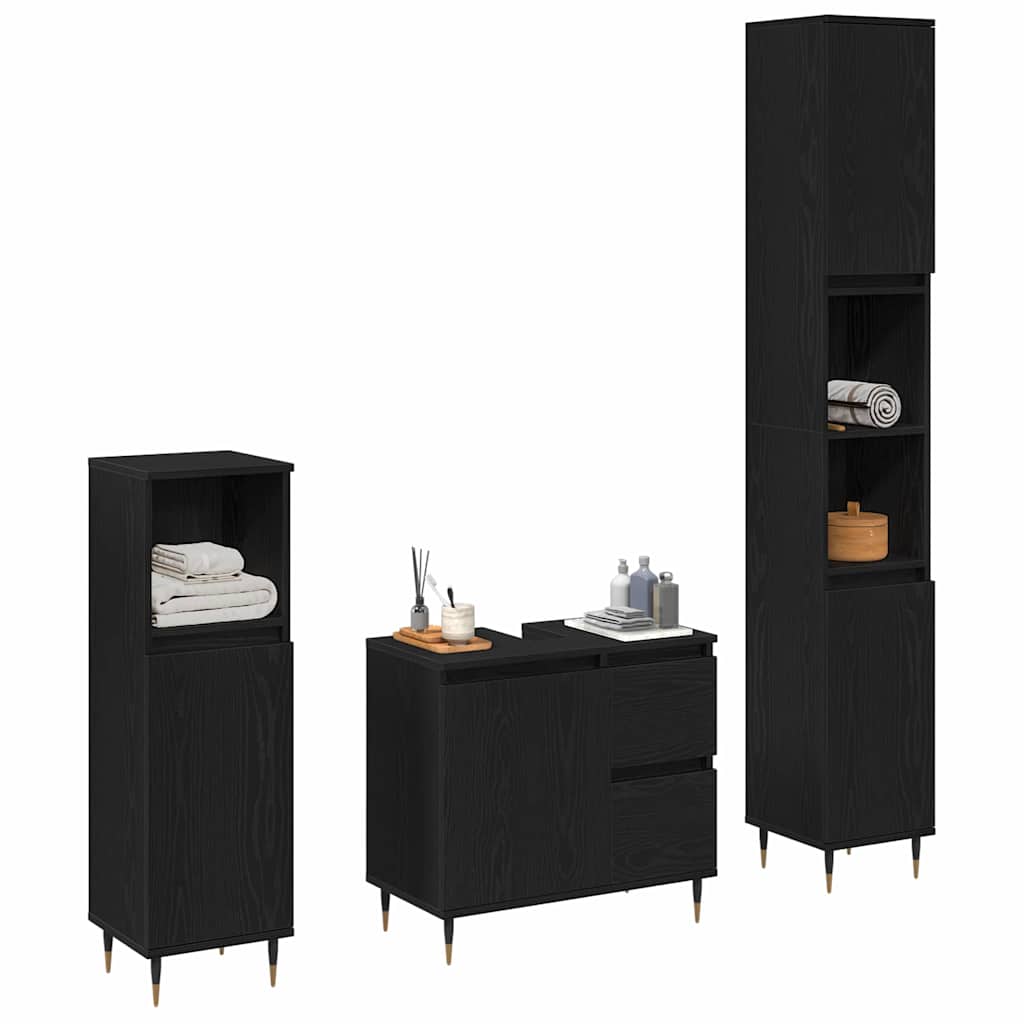 Badkamermeubelset met lade 3 pcs Zwart Eiken 30 x 30 x 190 cm is nu te koop bij PeponiXL, paradijselijk wonen!