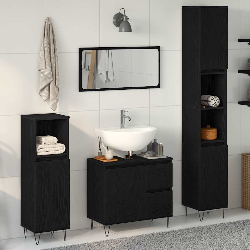 Badkamermeubelset met lade 3 pcs Zwart Eiken 30 x 30 x 190 cm is nu te koop bij PeponiXL, paradijselijk wonen!