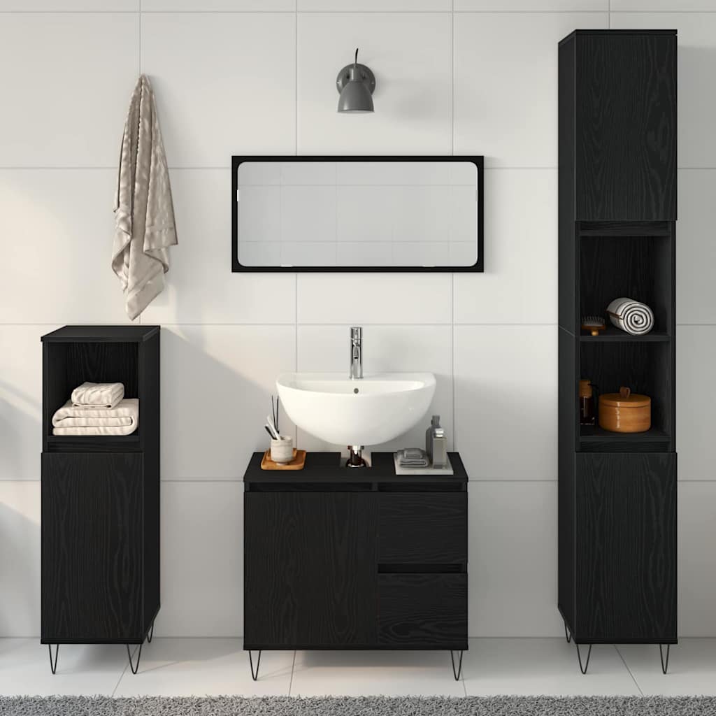 Badkamermeubelset met lade 3 pcs Zwart Eiken 30 x 30 x 190 cm is nu te koop bij PeponiXL, paradijselijk wonen!