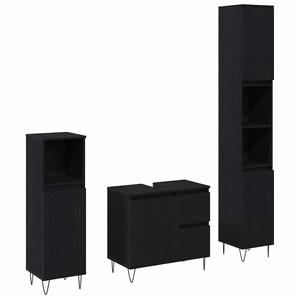 Badkamermeubelset met lade 3 pcs Zwart Eiken 30 x 30 x 190 cm is nu te koop bij PeponiXL, paradijselijk wonen!