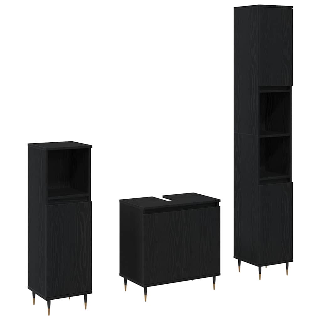 Badkamermeubelset met opslag 3 pcs Zwart Eiken 30 x 30 x 190 cm is nu te koop bij PeponiXL, paradijselijk wonen!