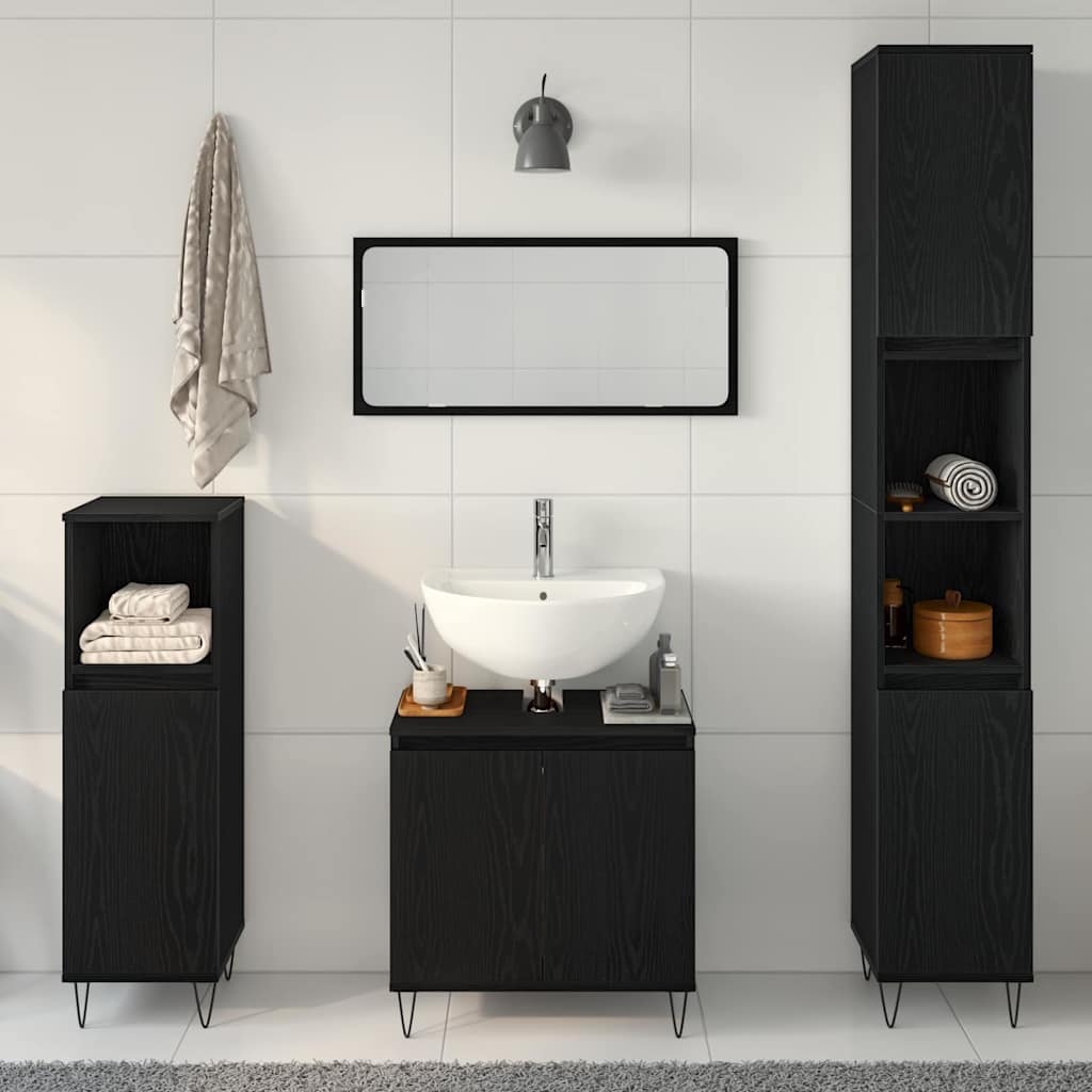 Badkamermeubelset met opslag 3 pcs Zwart Eiken 30 x 30 x 190 cm is nu te koop bij PeponiXL, paradijselijk wonen!