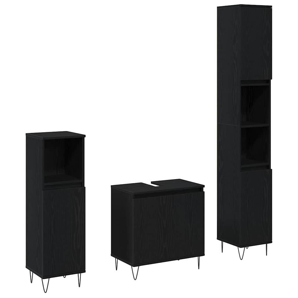 Badkamermeubelset met opslag 3 pcs Zwart Eiken 30 x 30 x 190 cm is nu te koop bij PeponiXL, paradijselijk wonen!