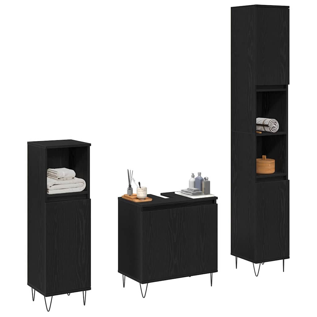 Badkamermeubelset met opslag 3 pcs Zwart Eiken 30 x 30 x 190 cm is nu te koop bij PeponiXL, paradijselijk wonen!
