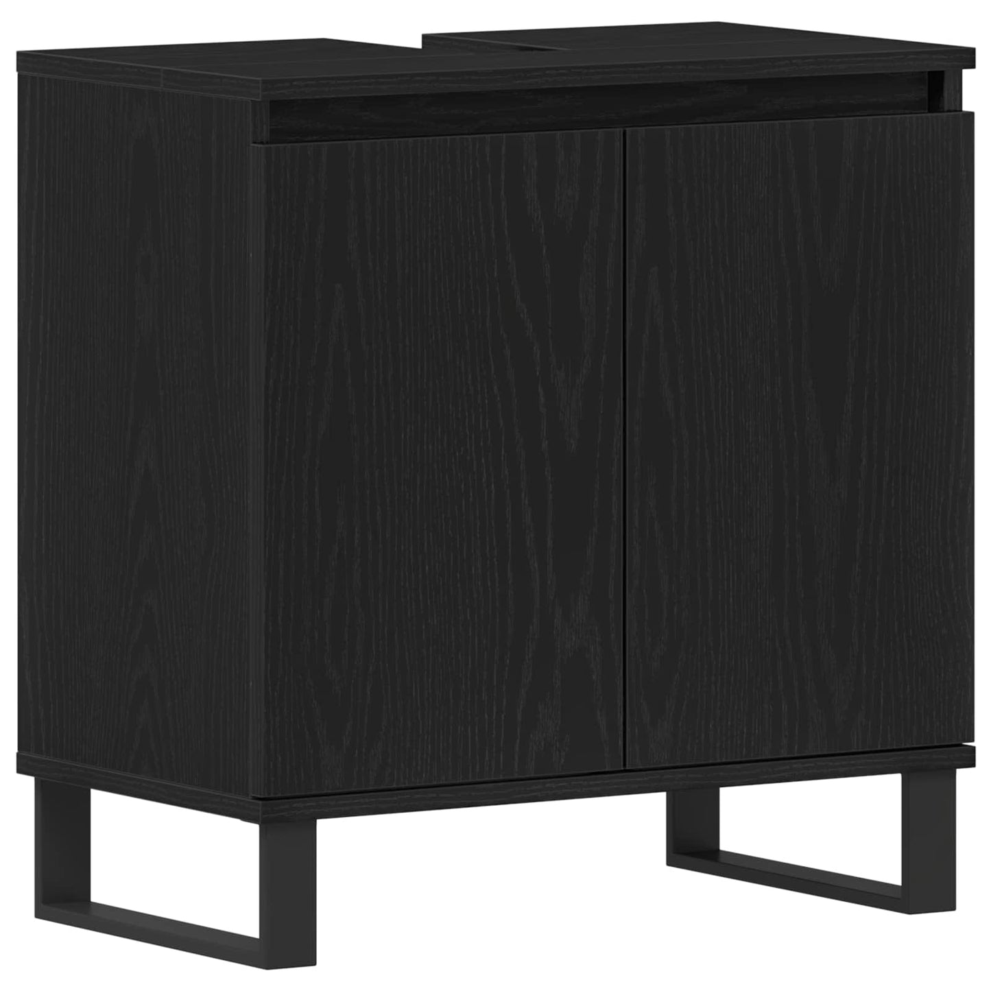 Badkamermeubelset 3 pcs Zwart Eiken Geperst Hout en Metaal is nu te koop bij PeponiXL, paradijselijk wonen!