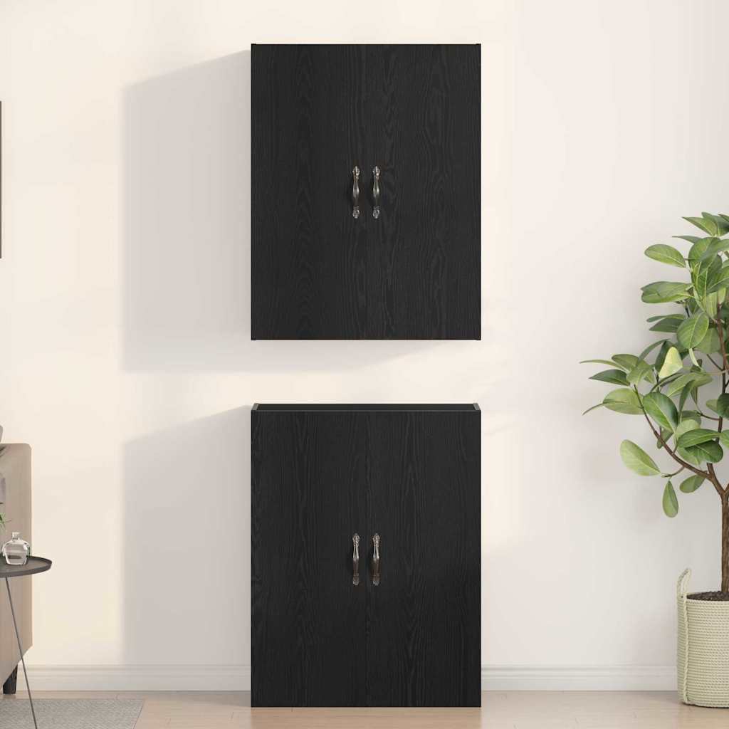 Wandkast 2 pcs Zwart Eiken 69,5 x 34 x 90 cm Bewerkt hout is nu te koop bij PeponiXL, paradijselijk wonen!