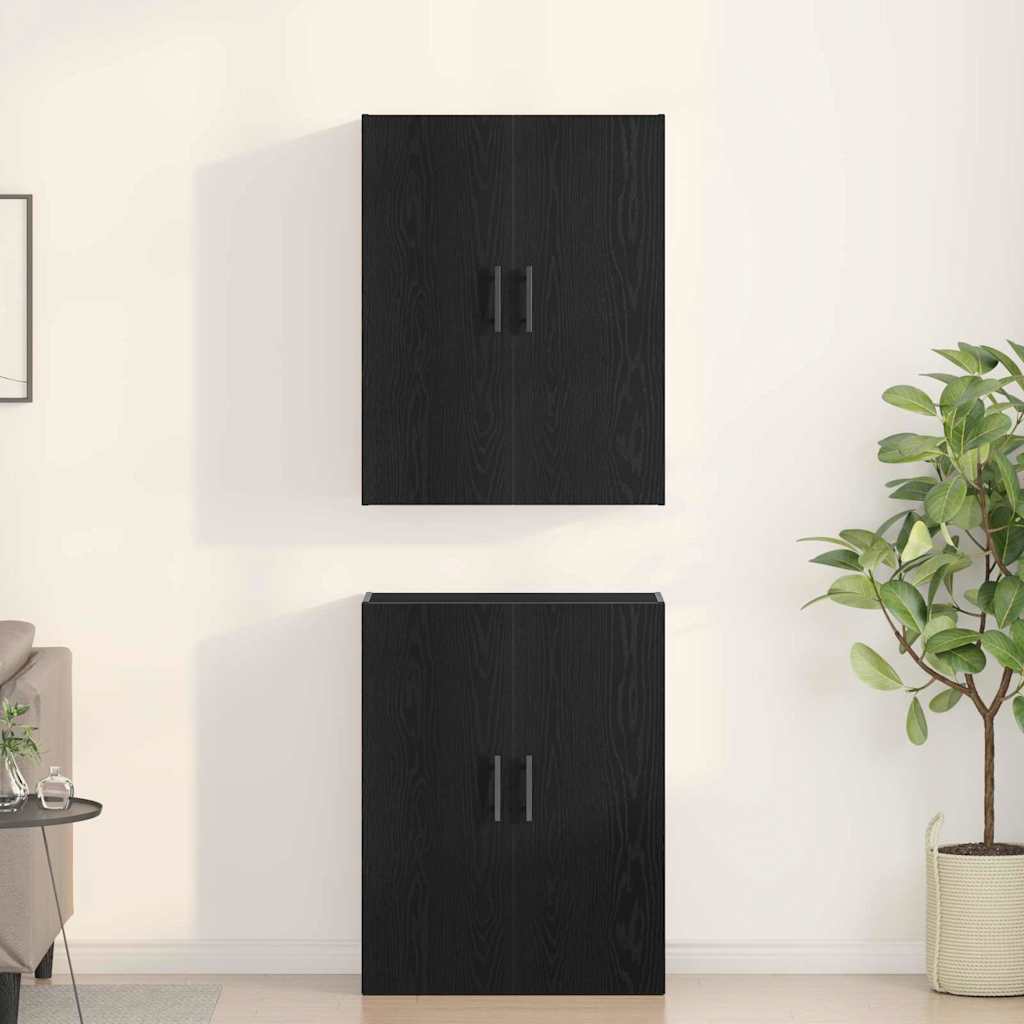 Wandkast 2 pcs Zwart Eiken 69,5 x 34 x 90 cm Bewerkt hout is nu te koop bij PeponiXL, paradijselijk wonen!