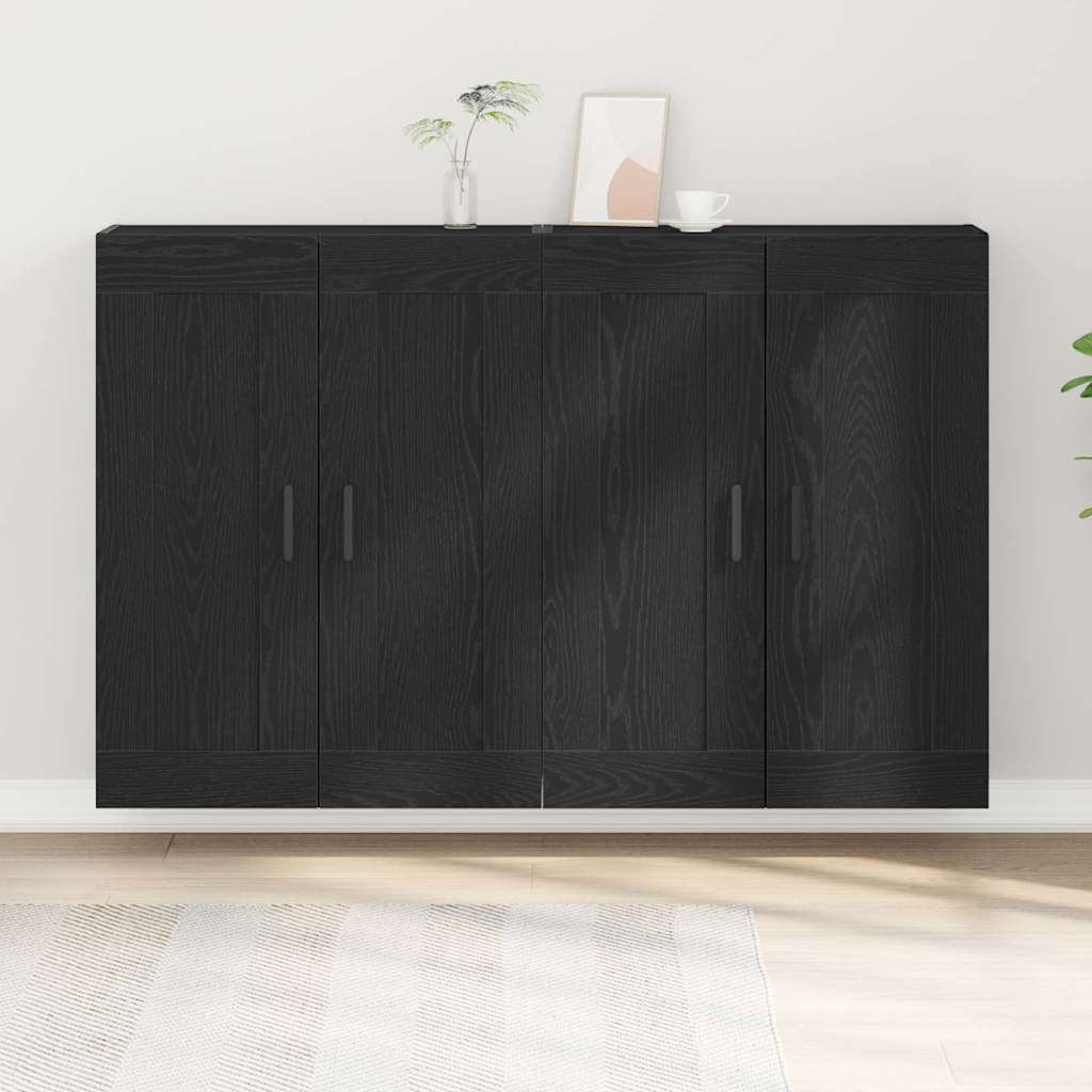 Wandkast 2 pcs Zwart Eiken 69,5 x 34 x 90 cm Bewerkt hout is nu te koop bij PeponiXL, paradijselijk wonen!