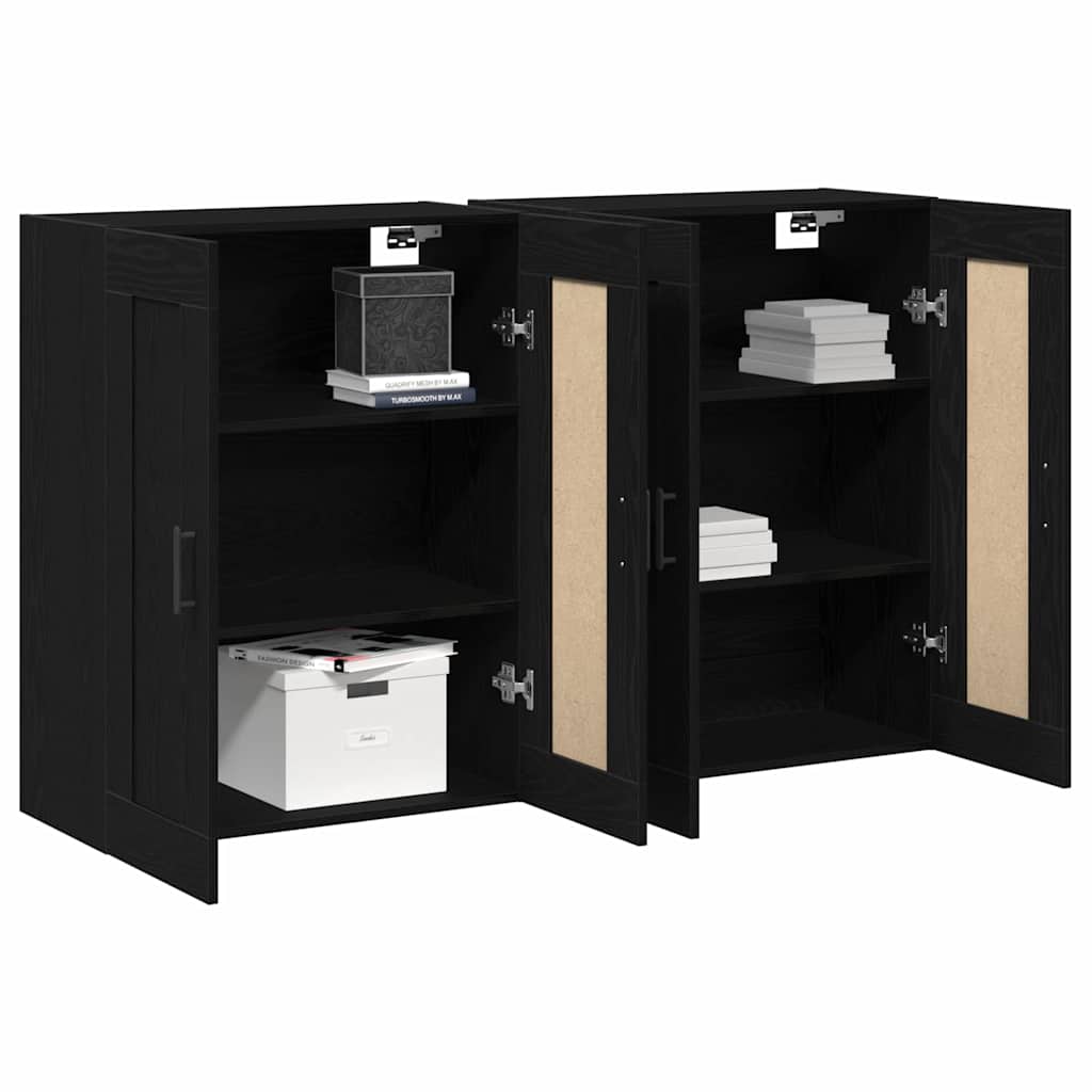 Wandkast 2 pcs Zwart Eiken 69,5 x 34 x 90 cm Bewerkt hout is nu te koop bij PeponiXL, paradijselijk wonen!
