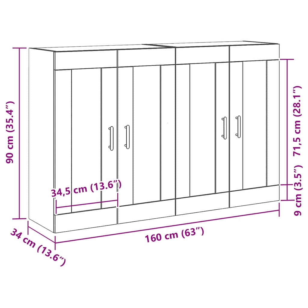 Wandkast 2 pcs Zwart Eiken 69,5 x 34 x 90 cm Bewerkt hout is nu te koop bij PeponiXL, paradijselijk wonen!