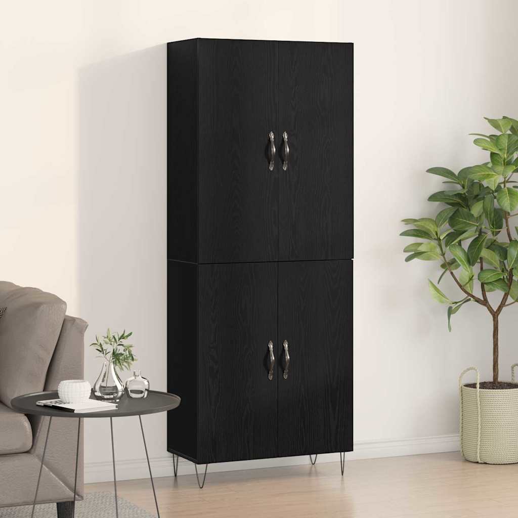 Hoge kast 2 pcs Zwart Eiken Geëngineerd hout en glas is nu te koop bij PeponiXL, paradijselijk wonen!