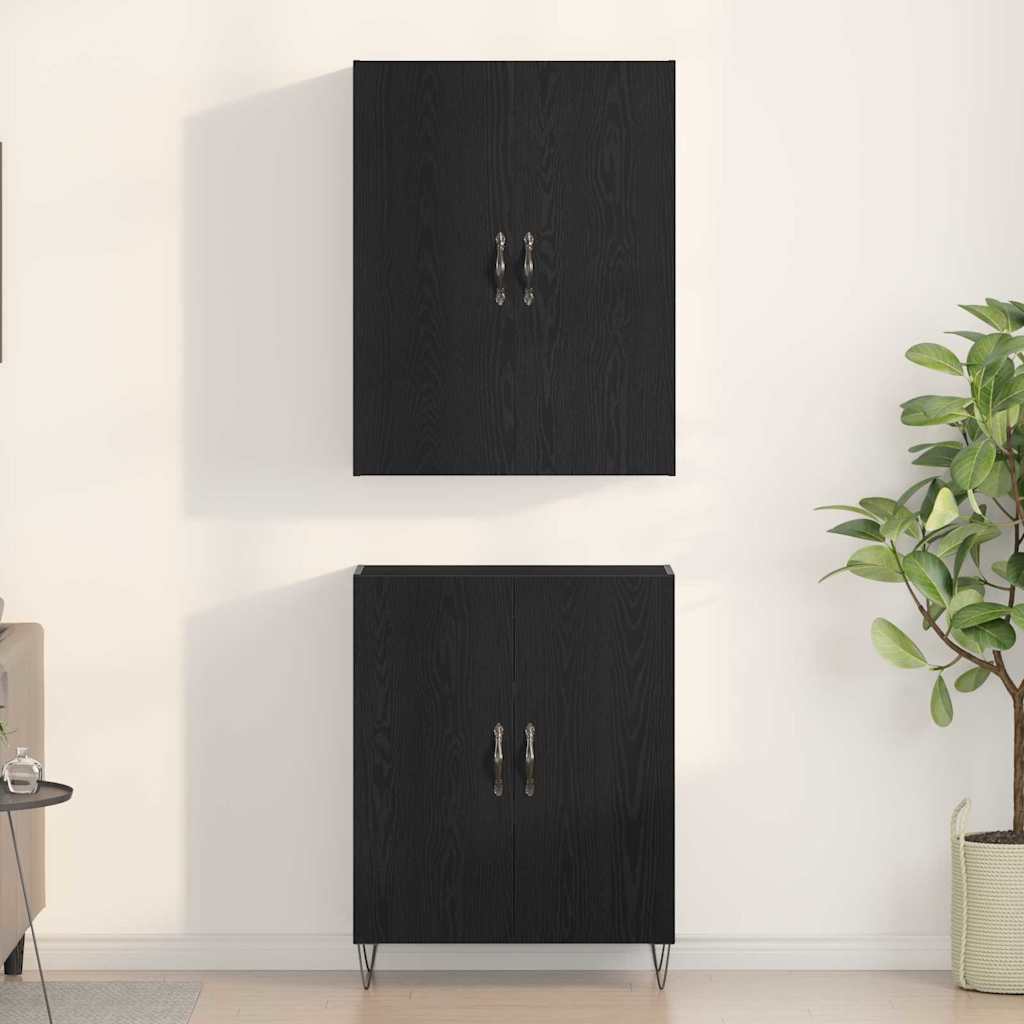 Hoge kast 2 pcs Zwart Eiken Geëngineerd hout en glas is nu te koop bij PeponiXL, paradijselijk wonen!
