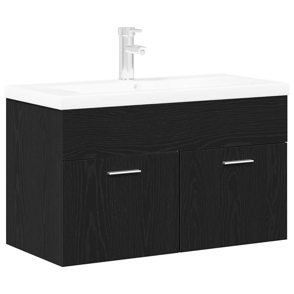 Badkamerkast Zwart Eiken 80 x 38,5 x 46 cm Bewerkt hout is nu te koop bij PeponiXL, paradijselijk wonen!