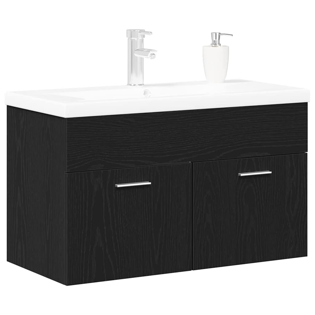 Badkamerkast Zwart Eiken 80 x 38,5 x 46 cm Bewerkt hout is nu te koop bij PeponiXL, paradijselijk wonen!