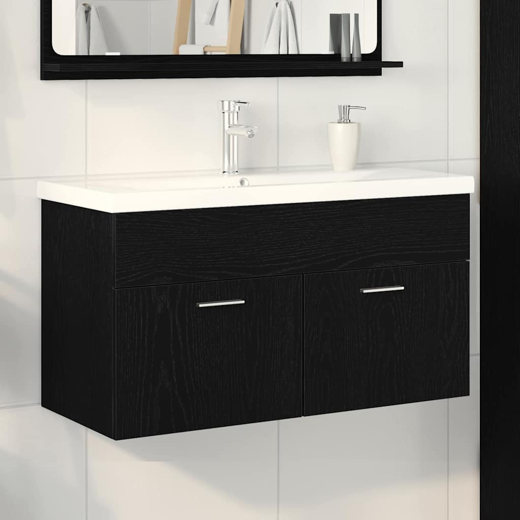 Badkamerkast Zwart Eiken 90 x 38,5 x 46 cm Bewerkt hout is nu te koop bij PeponiXL, paradijselijk wonen!