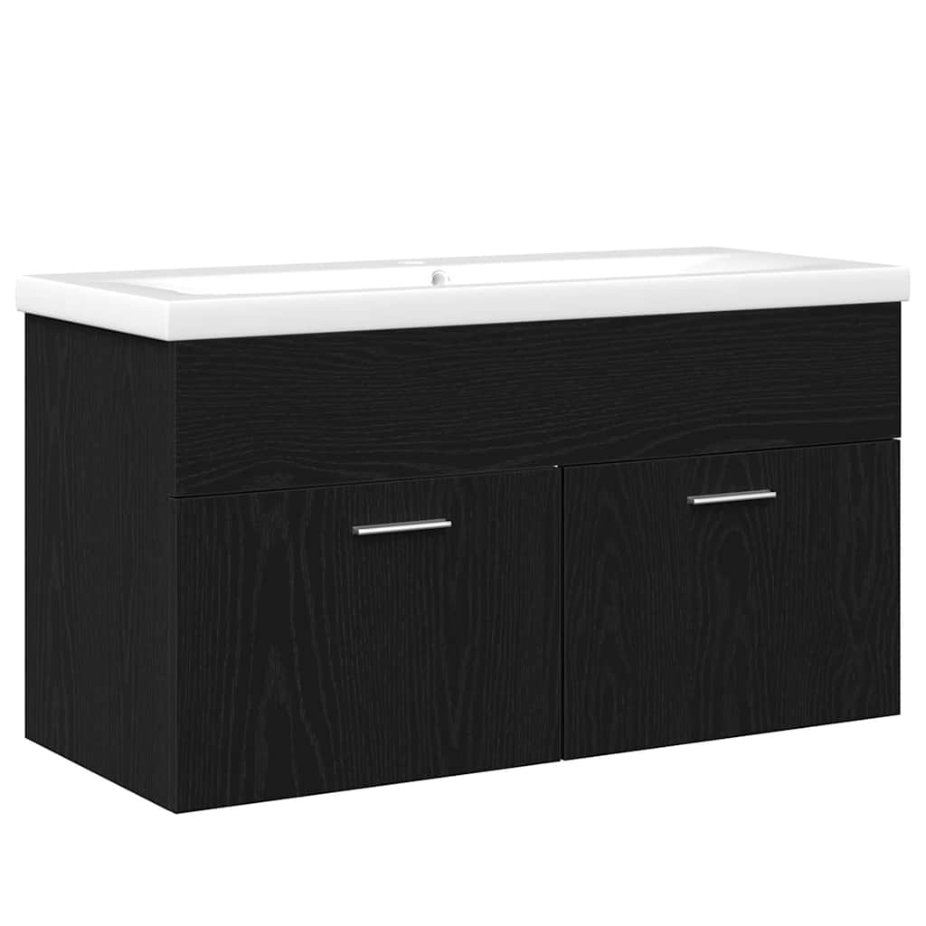 Badkamerkast Zwart Eiken 90 x 38,5 x 46 cm Bewerkt hout is nu te koop bij PeponiXL, paradijselijk wonen!