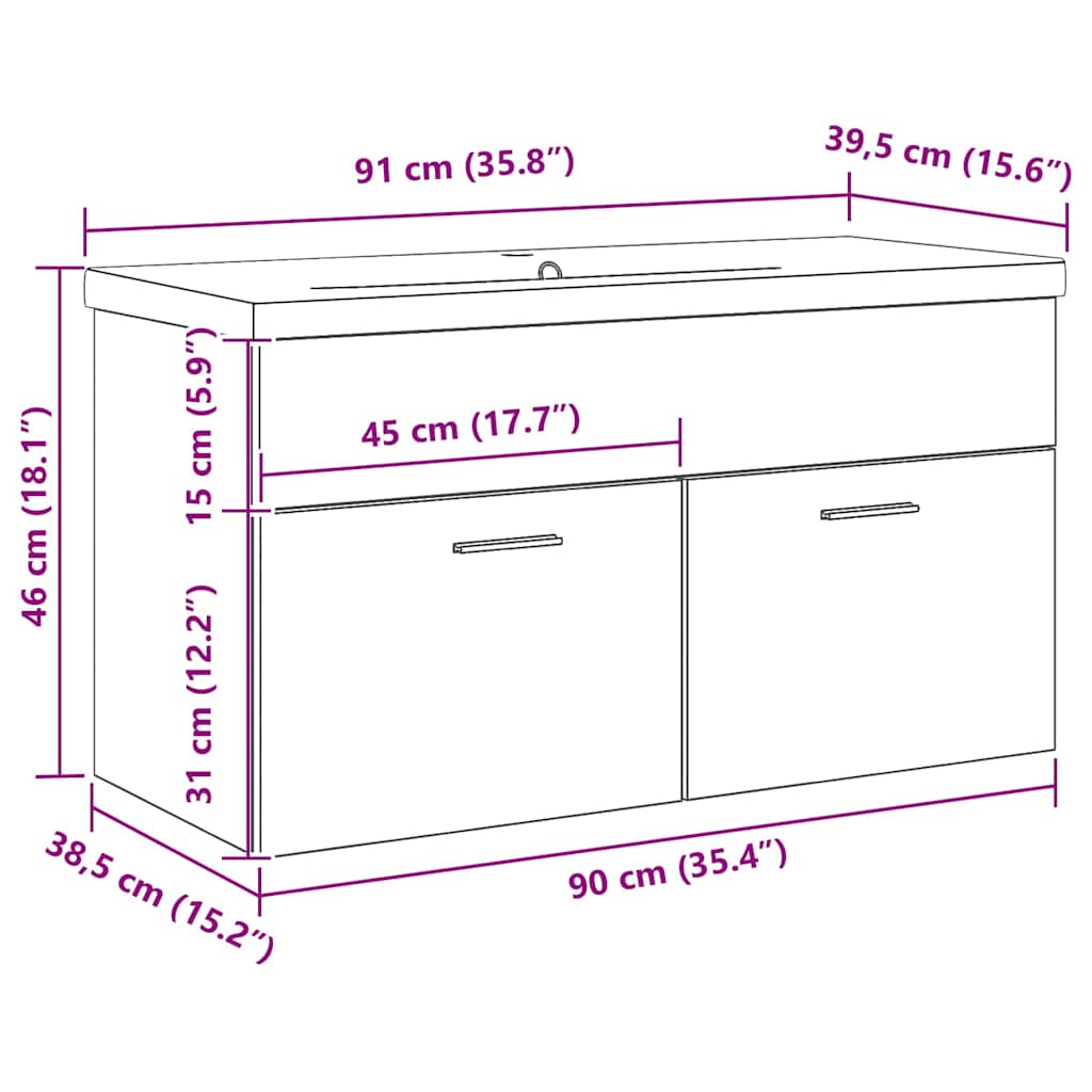 Badkamerkast Zwart Eiken 90 x 38,5 x 46 cm Bewerkt hout is nu te koop bij PeponiXL, paradijselijk wonen!