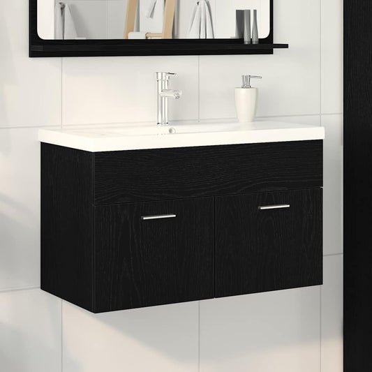 Badkamerkast Zwart Eiken 80 x 38,5 x 46 cm Bewerkt hout is nu te koop bij PeponiXL, paradijselijk wonen!