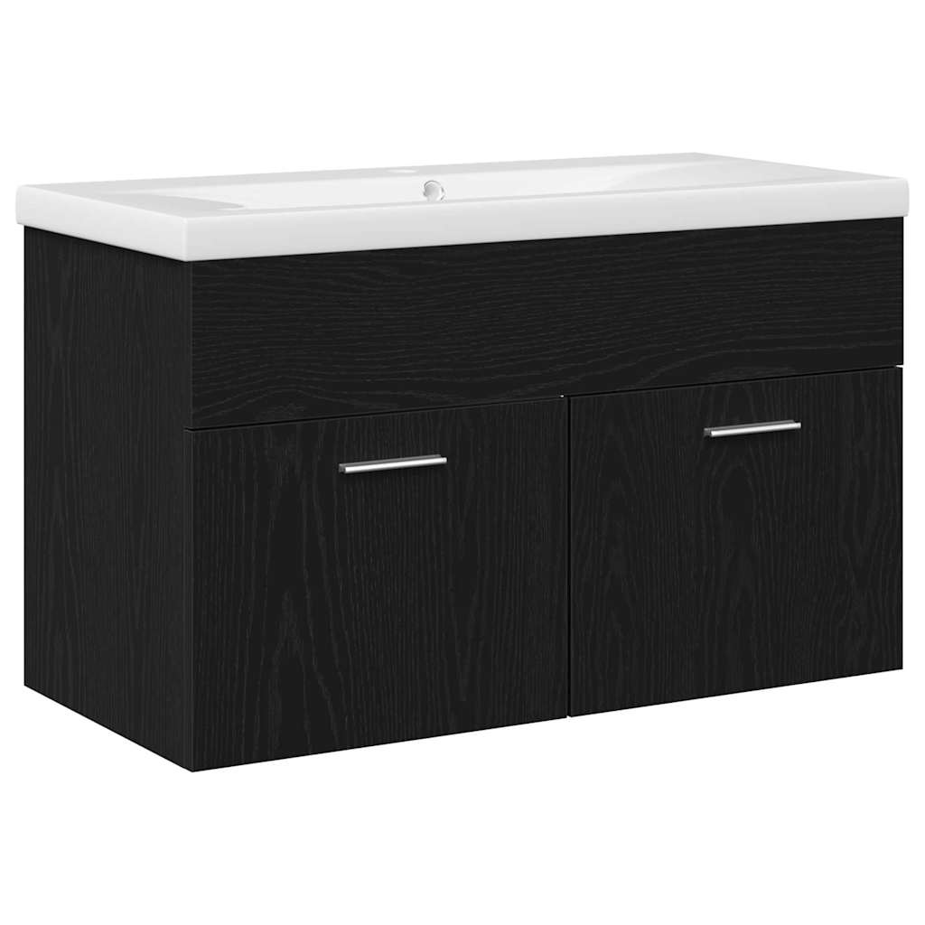 Badkamerkast Zwart Eiken 80 x 38,5 x 46 cm Bewerkt hout is nu te koop bij PeponiXL, paradijselijk wonen!