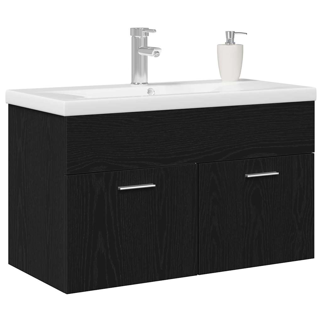Badkamerkast Zwart Eiken 80 x 38,5 x 46 cm Bewerkt hout is nu te koop bij PeponiXL, paradijselijk wonen!