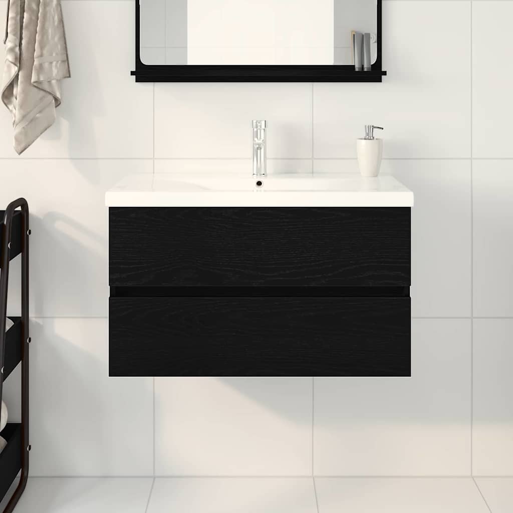 Badkamertenk te kast Zwart Eiken 80 x 39 x 62 cm Bewerkt hout is nu te koop bij PeponiXL, paradijselijk wonen!