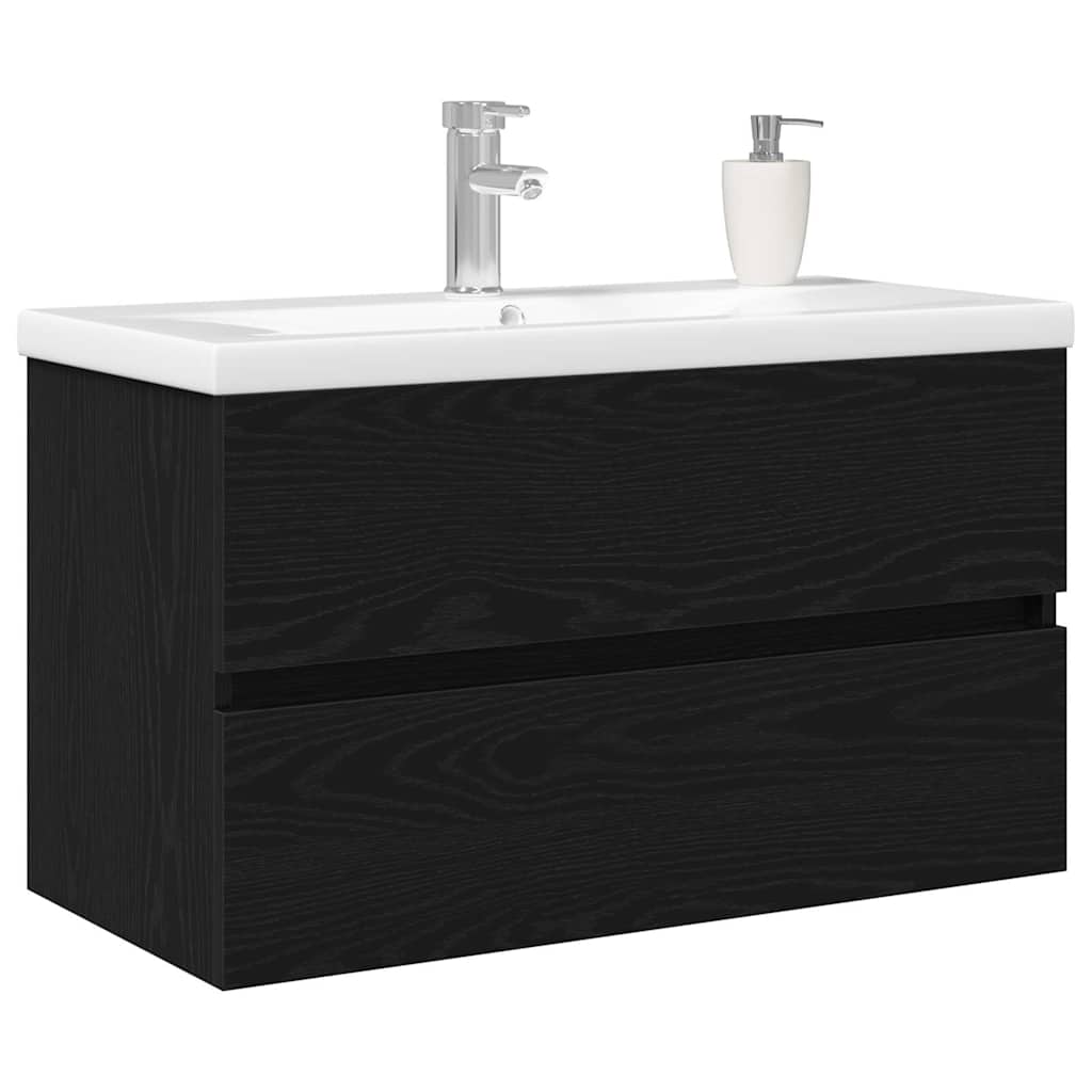 Badkamertenk te kast Zwart Eiken 80 x 39 x 62 cm Bewerkt hout is nu te koop bij PeponiXL, paradijselijk wonen!