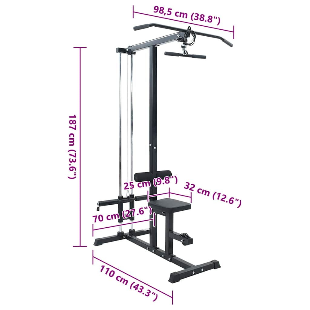Lat pulldown machine Zwart 110 x 70 x 187 cm Poedergecoat staal is nu te koop bij PeponiXL, paradijselijk wonen!
