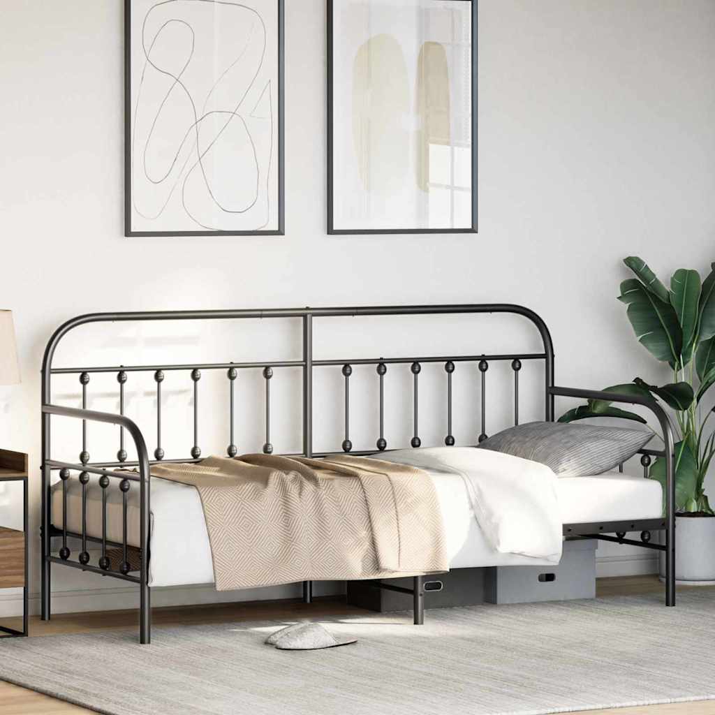 Bedframe voor een daybed Zwart 75 x 190 cm Gepoedercoat staal is nu te koop bij PeponiXL, paradijselijk wonen!