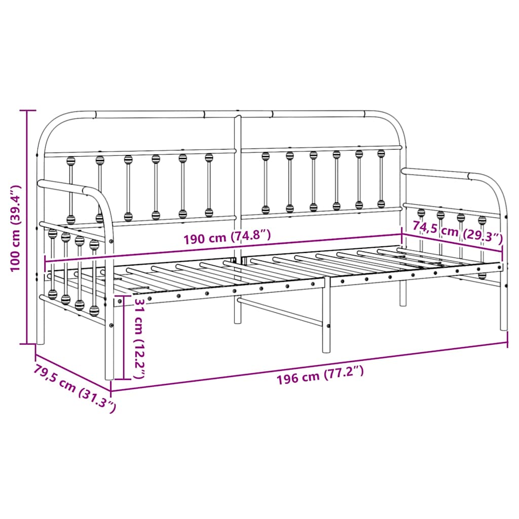 Bedframe voor een daybed Zwart 75 x 190 cm Gepoedercoat staal is nu te koop bij PeponiXL, paradijselijk wonen!