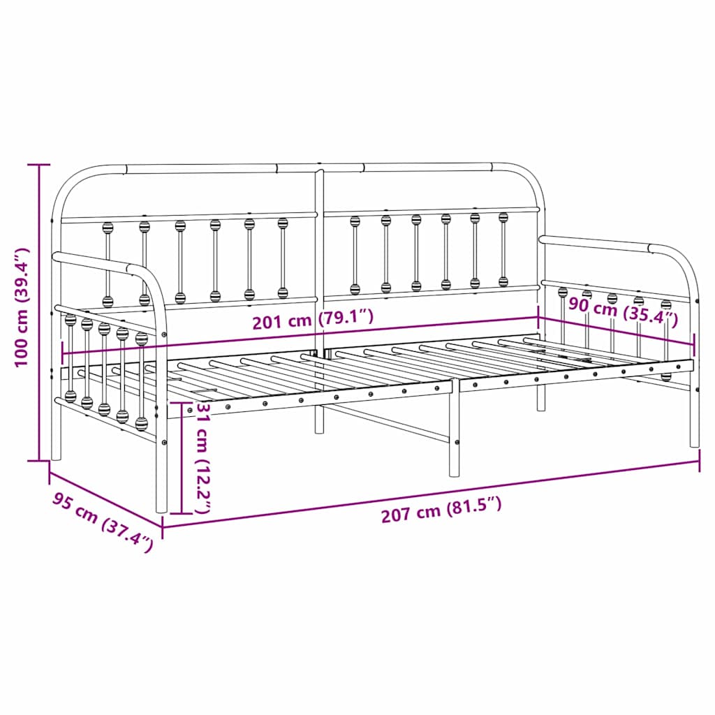 Bedframe voor een daybed Zwart 90 x 200 cm Gepoedercoat staal is nu te koop bij PeponiXL, paradijselijk wonen!