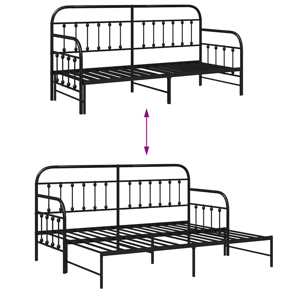 Bedframe voor een daybed Zwart 80 x 200 cm Gepoedercoat staal is nu te koop bij PeponiXL, paradijselijk wonen!