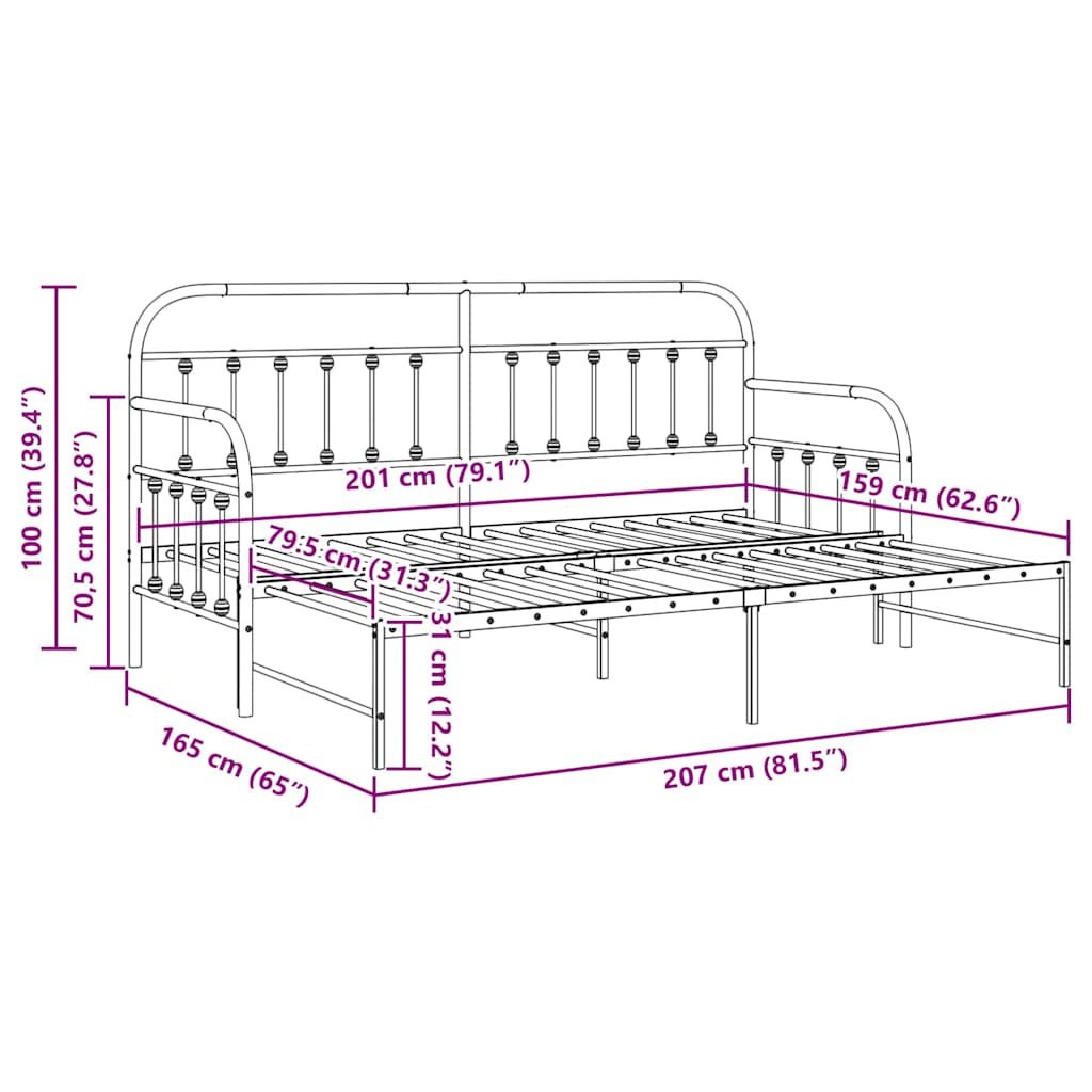 Bedframe voor een daybed Zwart 80 x 200 cm Gepoedercoat staal is nu te koop bij PeponiXL, paradijselijk wonen!