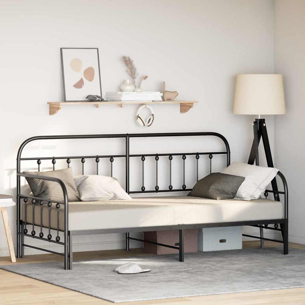 Bedframe voor een daybed Zwart 90 x 200 cm Gepoedercoat staal is nu te koop bij PeponiXL, paradijselijk wonen!