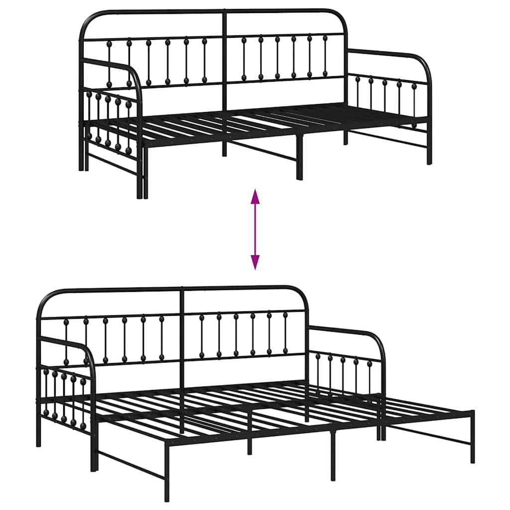 Bedframe voor een daybed Zwart 90 x 200 cm Gepoedercoat staal is nu te koop bij PeponiXL, paradijselijk wonen!