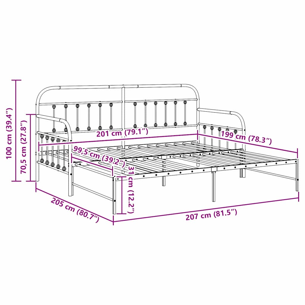 Bedframe voor een daybed Zwart 100 x 200 cm Gepoedercoat staal is nu te koop bij PeponiXL, paradijselijk wonen!
