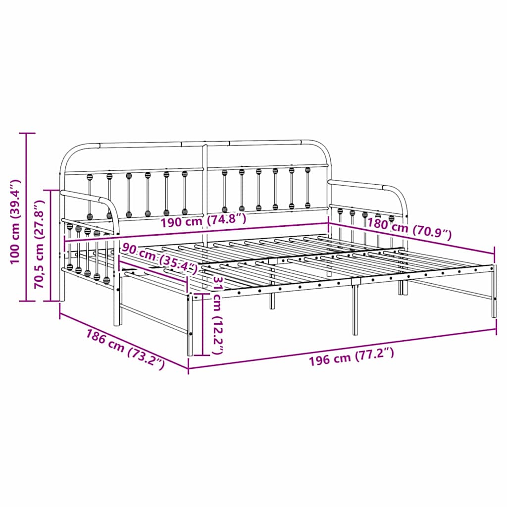 Bedframe voor een daybed Wit 90 x 190 cm Gepoedercoat staal is nu te koop bij PeponiXL, paradijselijk wonen!