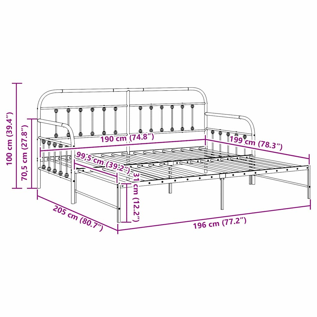 Bedframe voor een daybed Wit 100 x 190 cm Gepoedercoat staal is nu te koop bij PeponiXL, paradijselijk wonen!