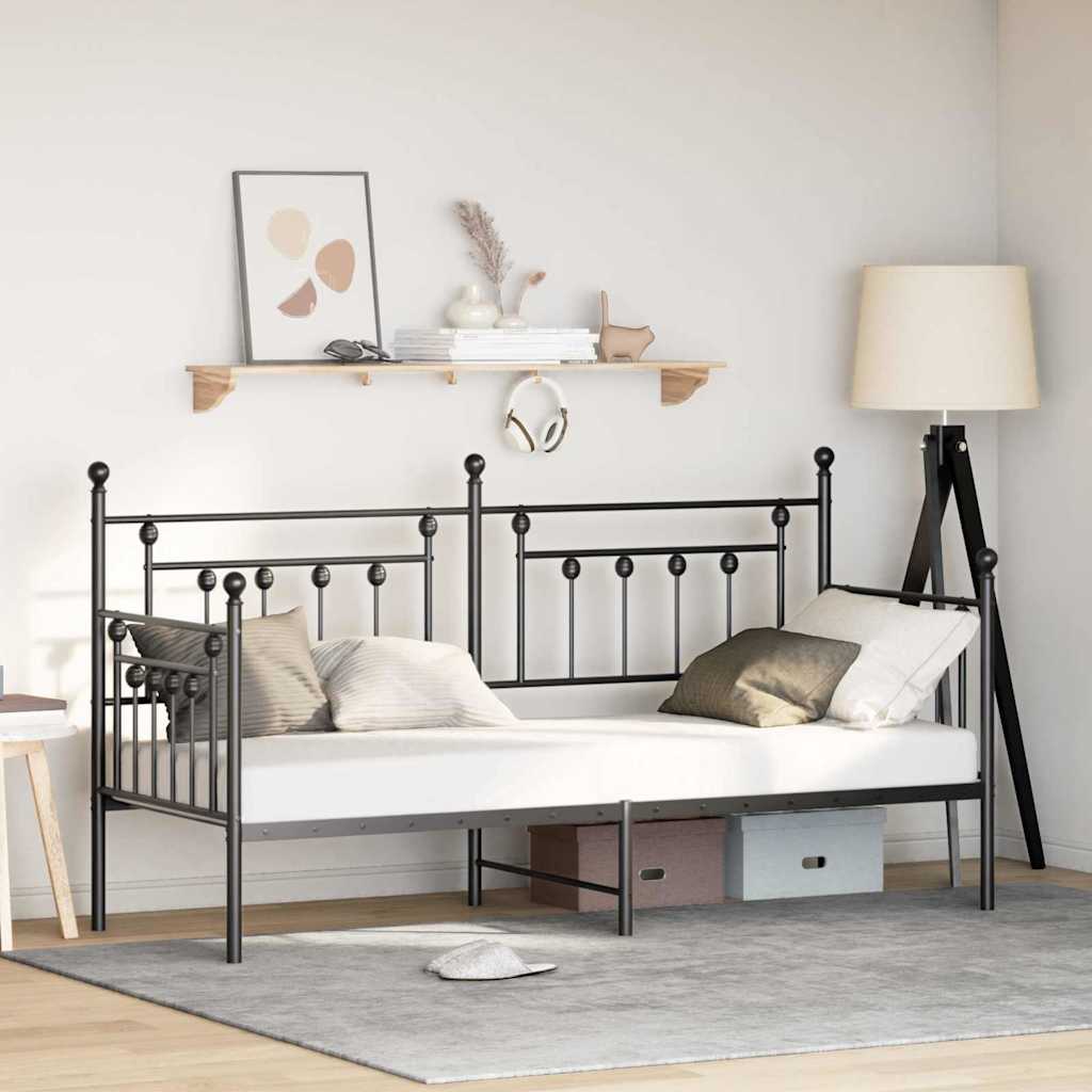 Bedframe voor een daybed met hoofdeinde Zwart 75 x 190 cm Staal
