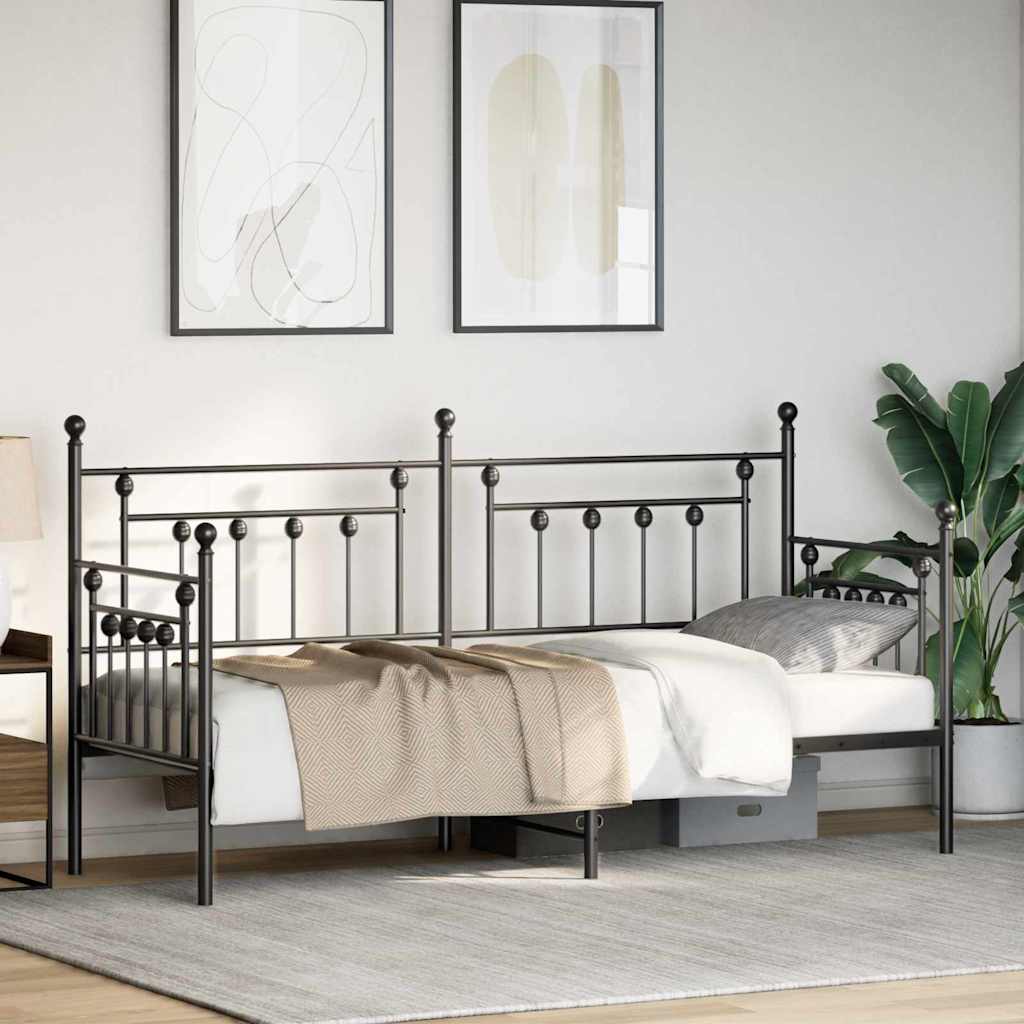 Bedframe voor een daybed met hoofdeinde Zwart 75 x 190 cm Staal