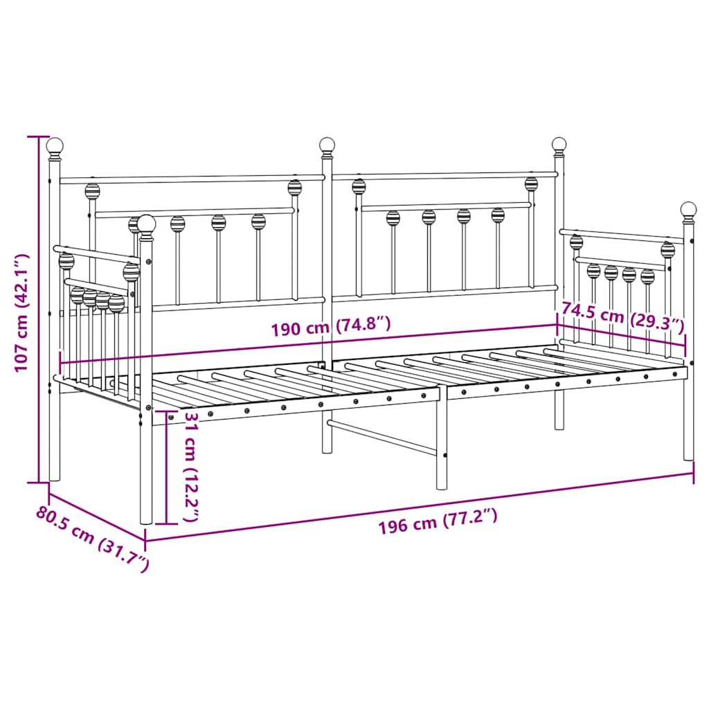 Bedframe voor een daybed met hoofdeinde Zwart 75 x 190 cm Staal