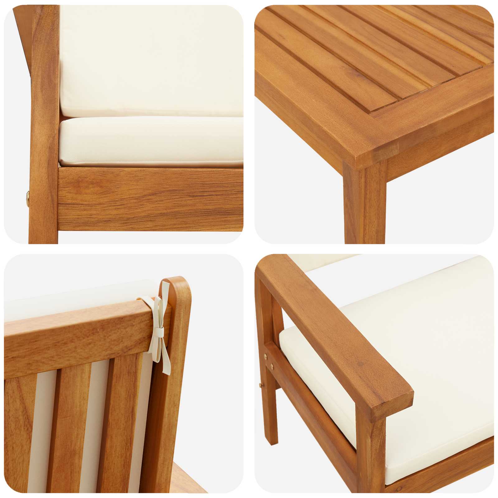 Tuinbankenset 3 pcs Crème Wit Massief Acaciahout is nu te koop bij PeponiXL, paradijselijk wonen!