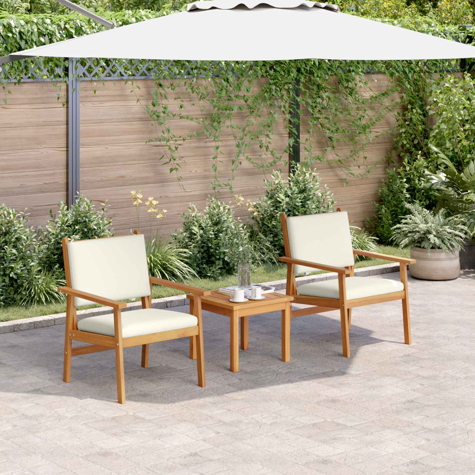 Tuinbankenset 3 pcs Crème Wit Massief Acaciahout is nu te koop bij PeponiXL, paradijselijk wonen!