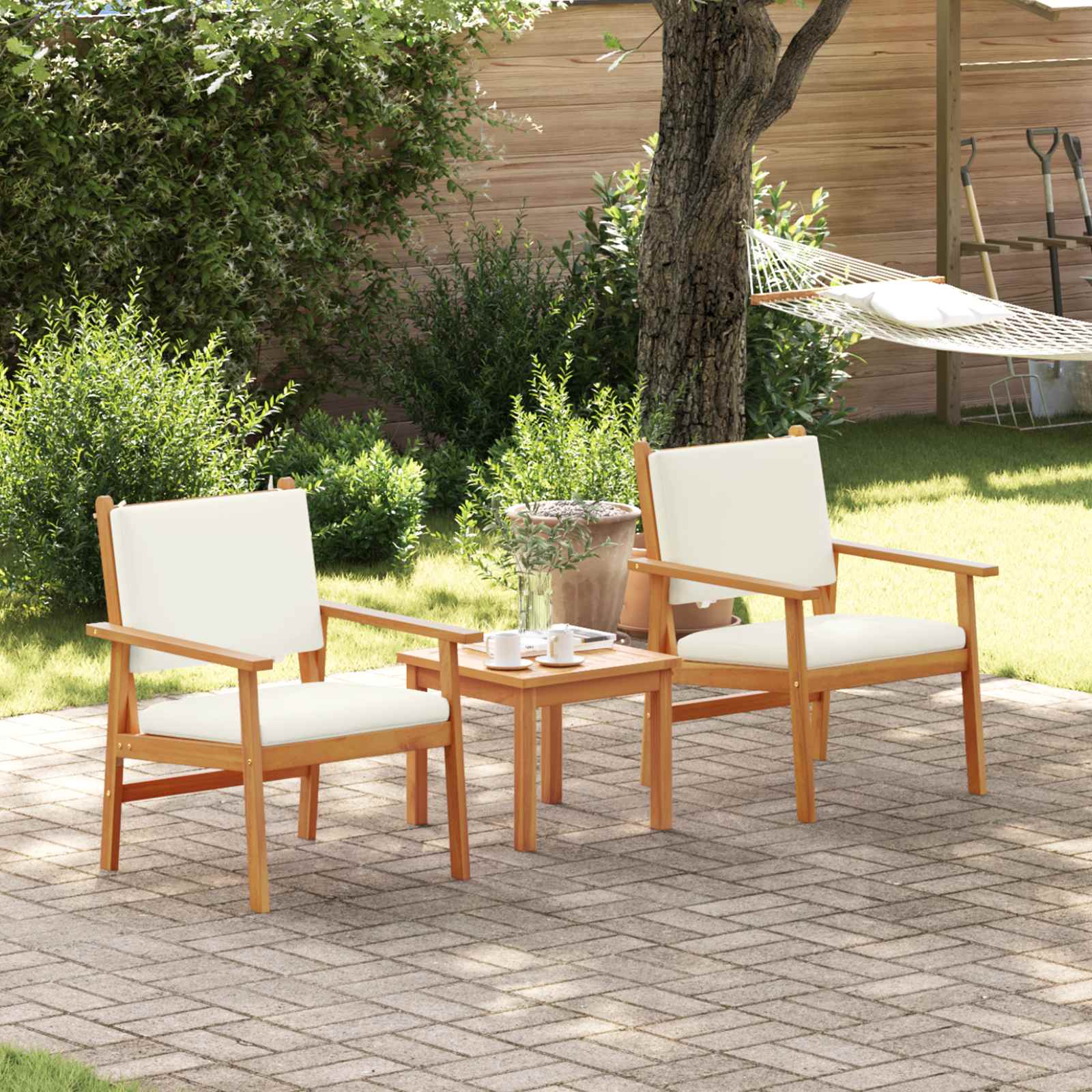 Tuinbankenset 3 pcs Crème Wit Massief Acaciahout is nu te koop bij PeponiXL, paradijselijk wonen!